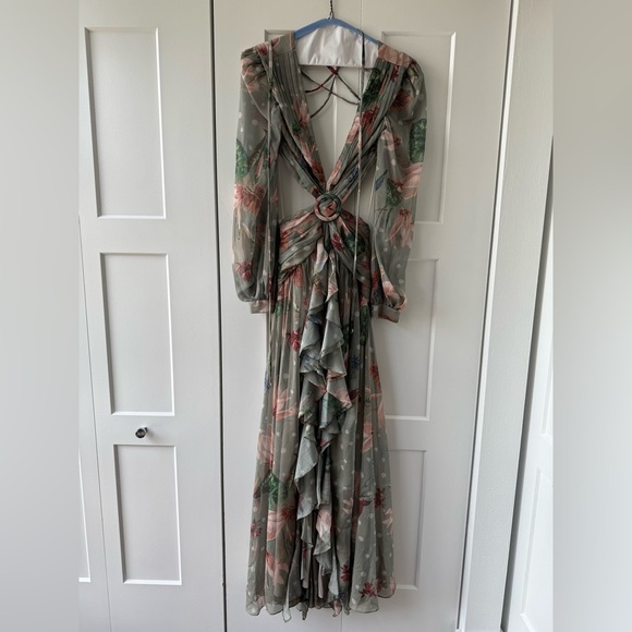 PatBO Green Halter Gown with Bishop Sleeves - Picture 4 of 6